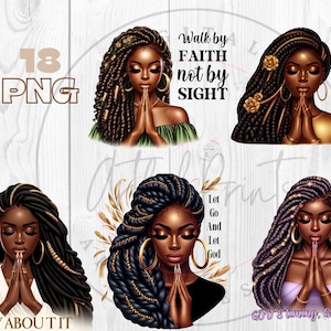 Religious woman, Faith Png, Affirmations, Women Of Faith, Christian God Love Prayer Clip Art African American Planner Stickers Sublimation