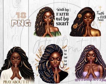 Religious woman, Faith Png, Affirmations, Women Of Faith, Christian God Love Prayer Clip Art African American Planner Stickers Sublimation