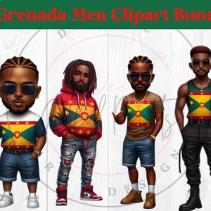 Grenada Männer Clipart Bündel, Grenada Mann, karibische Flagge, schwarzer Mann, Junk Journal Craft, Inselmänner, Grenada Flagge, schwarze Männer
