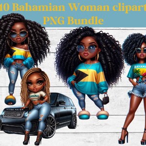 Pacote de clipart Bahamas Girl, Bahamas woman, Fashion girl clip art, Black woman, Junk Journal Paper Crafts, Island girl, Caribbean girl