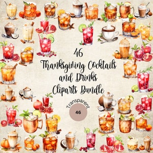 Cocktail del Ringraziamento ad acquerello, bevande calde e clipart Egg nogg/clipart del Ringraziamento per menu, inviti, cartoline e molto altro!!