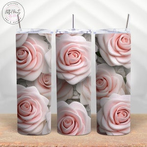 3D White & Pink rose 20oz Skinny Tumbler Wrap| Rose tumbler wrap| Sublimation design| Digital download|