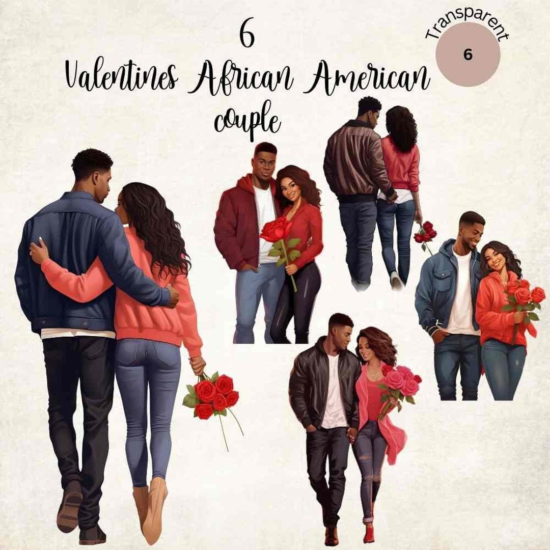 6 Valentines Black Couple Clipart| African American Couple in Love ...