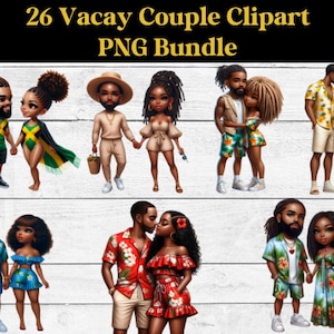 Urlaub Schwarzes Paar Bundle PNG, Schwarze Liebe, Sommer Paar Clipart, liebevolles Paar png Clipart, Urlaub, Sommer Chibi Clipart
