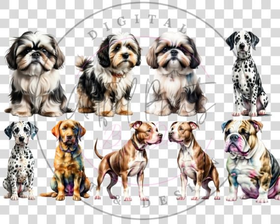 48 Watercolor Dogs Bundle Cliparts Sublimation, Dog Breeds PNG File ...