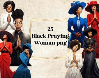 25 praying black woman, Christian woman png, Praying png, Watercolor Clipart Bundle, Paper Crafts Junk Journal