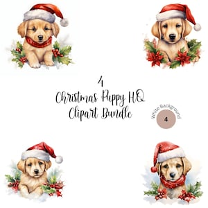 Cute Christmas puppies wearing Santa Hat| Watercolor Clipart JPG Images, Christmas Pets , Junk Journaling Commercial Use Instant Download