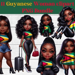 Paquete de imágenes prediseñadas de chica guyanesa, mujer de Guyana, clip art de chica de moda, mujer negra, artesanías de papel de diario basura, chica isleña, chica caribeña