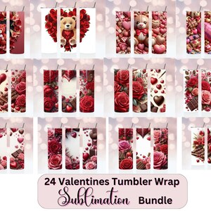 24 valentine tumbler wrap bundle| Valentine 20oz Skinny Tumbler Designs| Valentine Sublimation Designs| Valentines Day Tumbler Wrap PNG