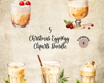 Watercolor Christmas Eggnog Clip art| Festive Season Christmas Drinks Clip art| Scrapbook| Junk Journal| Xmas Bundle for Commercial Use