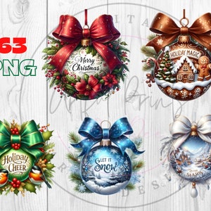 クリスマスの飾りのクリップアート、お祝いの飾り、クリスマスの飾り玉、高品質の PNG、カード作り、ミックスメディア、デジタルペーパークラフト