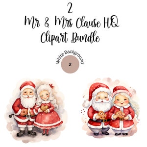 Imagens JPG de Papai Noel vintage fofas | Mr & Mrs Claus natal JPG Imagens de clipart| Pacote Aquarela de Inverno | Sublimação de Convites de Junk Journals