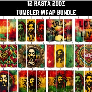 Rasta 20oz skinny tumbler wrap bundle straight & tapered files, One love tumbler, Rasta fari, dread locs digital download/ sublimation file