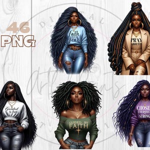 Religious woman, Faith Png, Bundle Black Women Of Faith, Christian God Love Prayer Clip Art African American Planner Stickers Sublimation