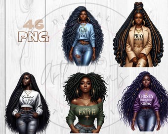 Religious woman, Faith Png, Bundle Black Women Of Faith, Christian God Love Prayer Clip Art African American Planner Stickers Sublimation