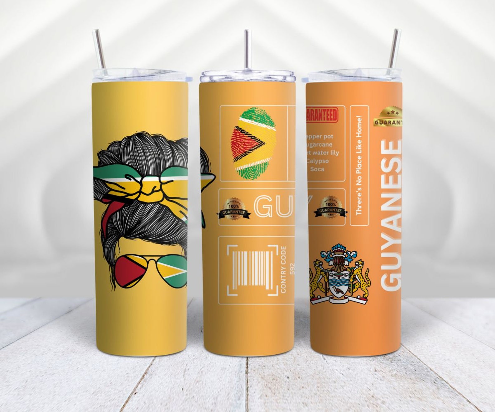 Guyanese 20oz Skinny Tumbler Wrap Guyana Tumbler Wrap Guyana Flag Caribbean Tumbler Wrap Digital