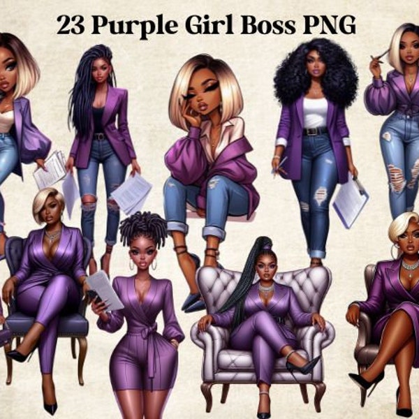 Purple Working Women Clipart Bundle, Coffee Girl, Boss Lady PNG, Black Girl Clipart, Black woman,  Junk Journal Paper Crafts, Working Girl