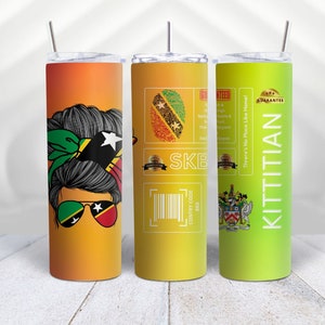 Kittitian 20oz Skinny Tumbler wrap| St. Kitts tumbler wrap|  St Kitts and Nevis flag | Caribbean tumbler wrap digital download