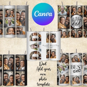 5 Vatertag Fotobecher Wrap Bundle hinzufügen, eigenes Foto selbst bearbeitbarer Becher, Canva bearbeitbarer Becher, Familienbildbecher, 20 Unzen bearbeitbar