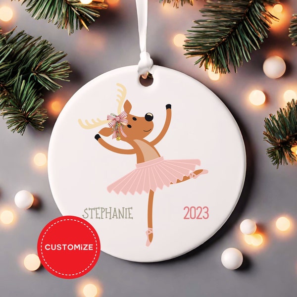 Personalized Reindeer Ballet Ornament, Custom Name Christmas Ornament, Ballerina Dance Gift, Ballet Dancer Gift, Pointe Shoes and Tutus