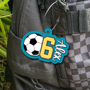 Soccer Bag Name Tag, Personalized Sports Keychain, Luggage Bag Tag, Sports Tag, Team Gift, Custom Soccer, 3D Acrylic Football Jersey Number