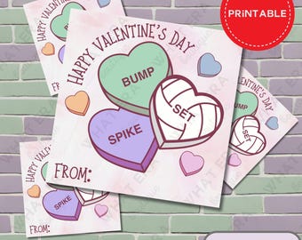 Volleyball Valentines, Kids Volleyball Valentine Cards, Printable As-is Instant Download Valentines, Valentine Exchange, Volleyball Heart