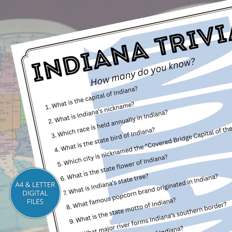 State Trivia Images Indiana State Trivia Game Printable, Fun Indiana Facts Quiz for Family ...