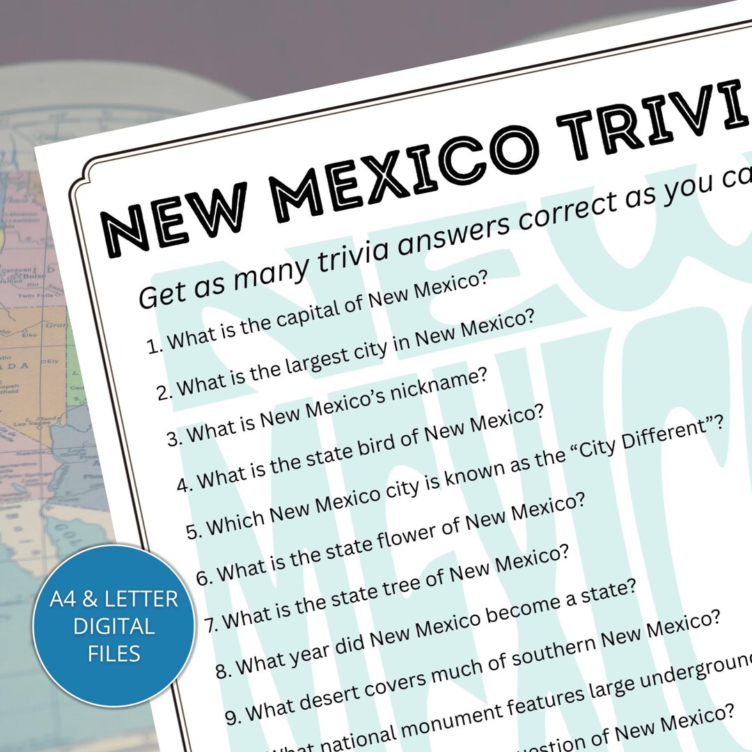New Mexico State Trivia Game Printable, Fun New Mexico Facts Quiz for