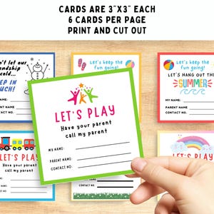 Keep In Touch Playdate Ende des Jahres Karte, Sofortiger Download, Letzter Schultag, Kinder benennen Kontaktkarte, Sommer-Geburtstag, Let's Play Karten