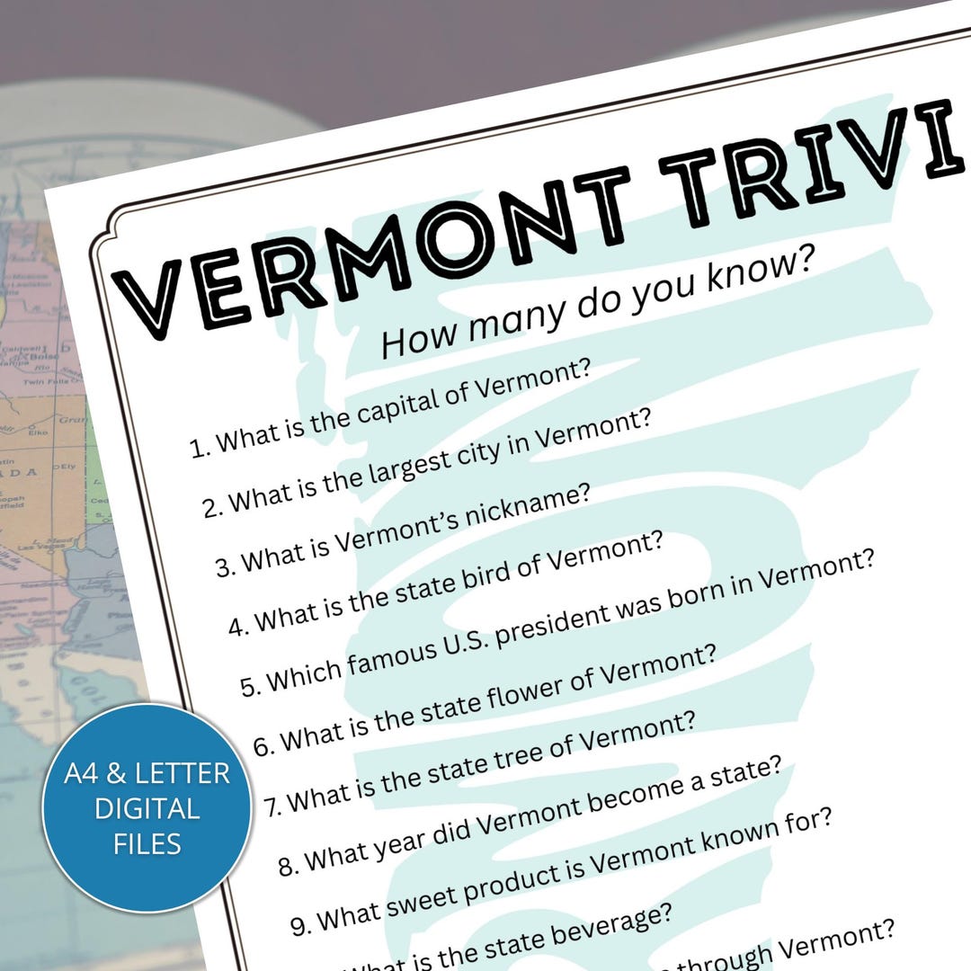State Trivia Images Vermont State Trivia Game Printable, Green Mountain State Quiz for ...