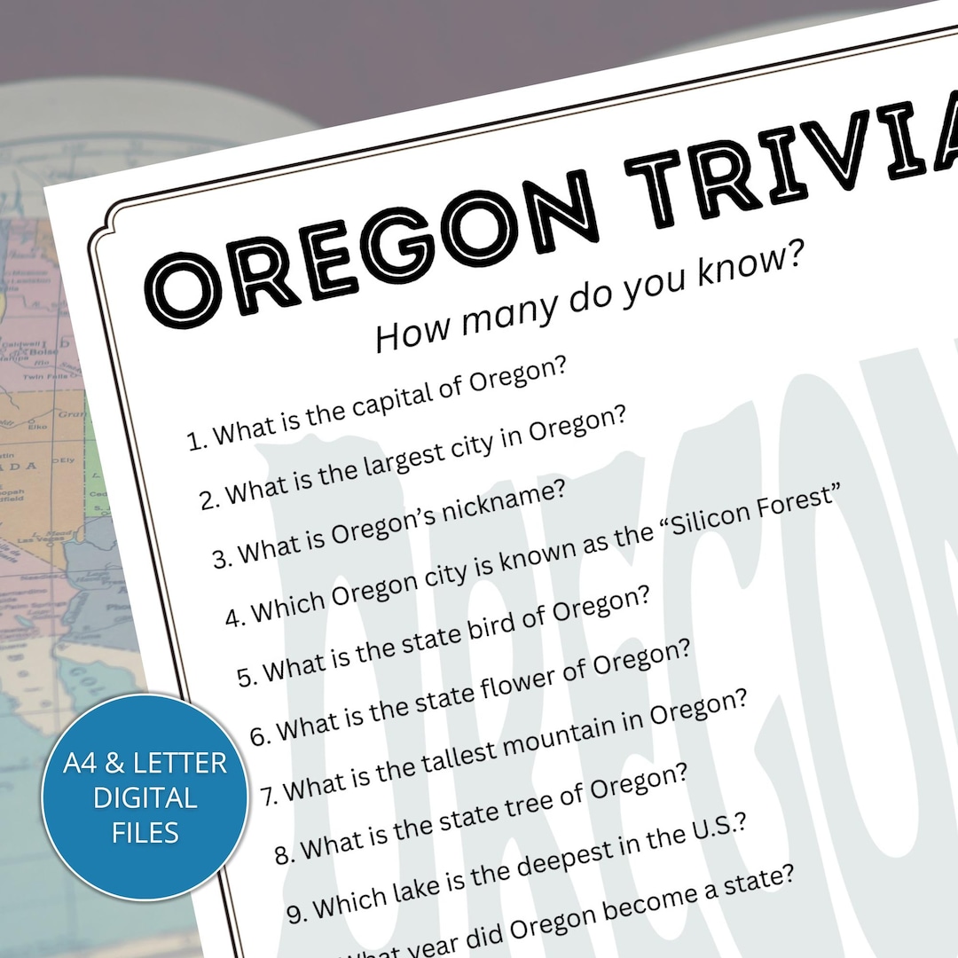 Oregon State Trivia Game Printable, Fun Oregon Facts Quiz for Family ...