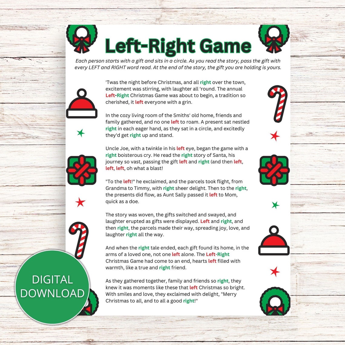Christmas Left Right Game Christmas Party Game Etsy