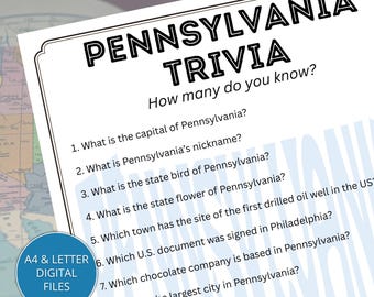 Pennsylvania State Trivia Game Printable, Fun Keystone State Quiz for Adults & Kids, Family Game Night, Road Trips, Classroom, homeschool