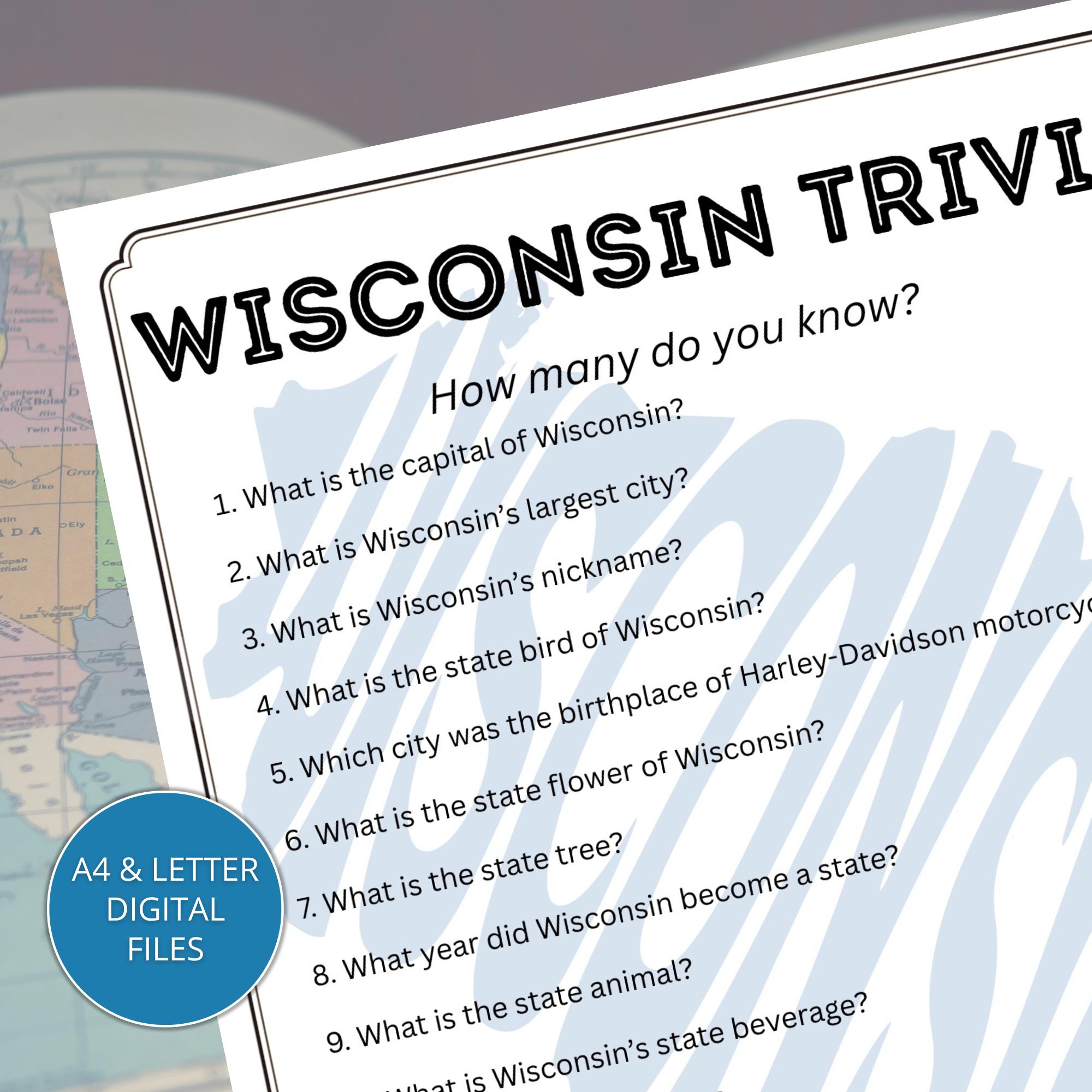 State Trivia Images Wisconsin State Trivia Game Printable, Fun Wisconsin Facts Quiz for ...