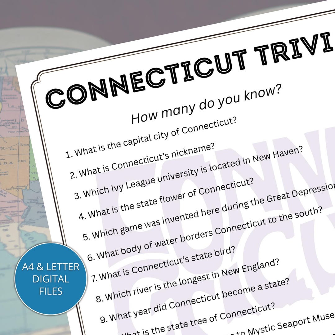 State Trivia Images Connecticut State Trivia Printable Game, Fun Facts Quiz for Kids, Teens ...