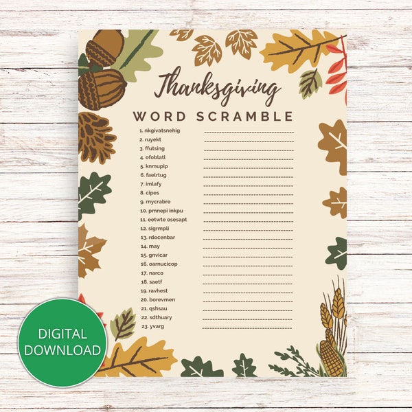 Thanksgiving Word Scramble, Thanksgiving Word Scramble Game, Thanksgiving Word Game, Thanksgiving Party Game