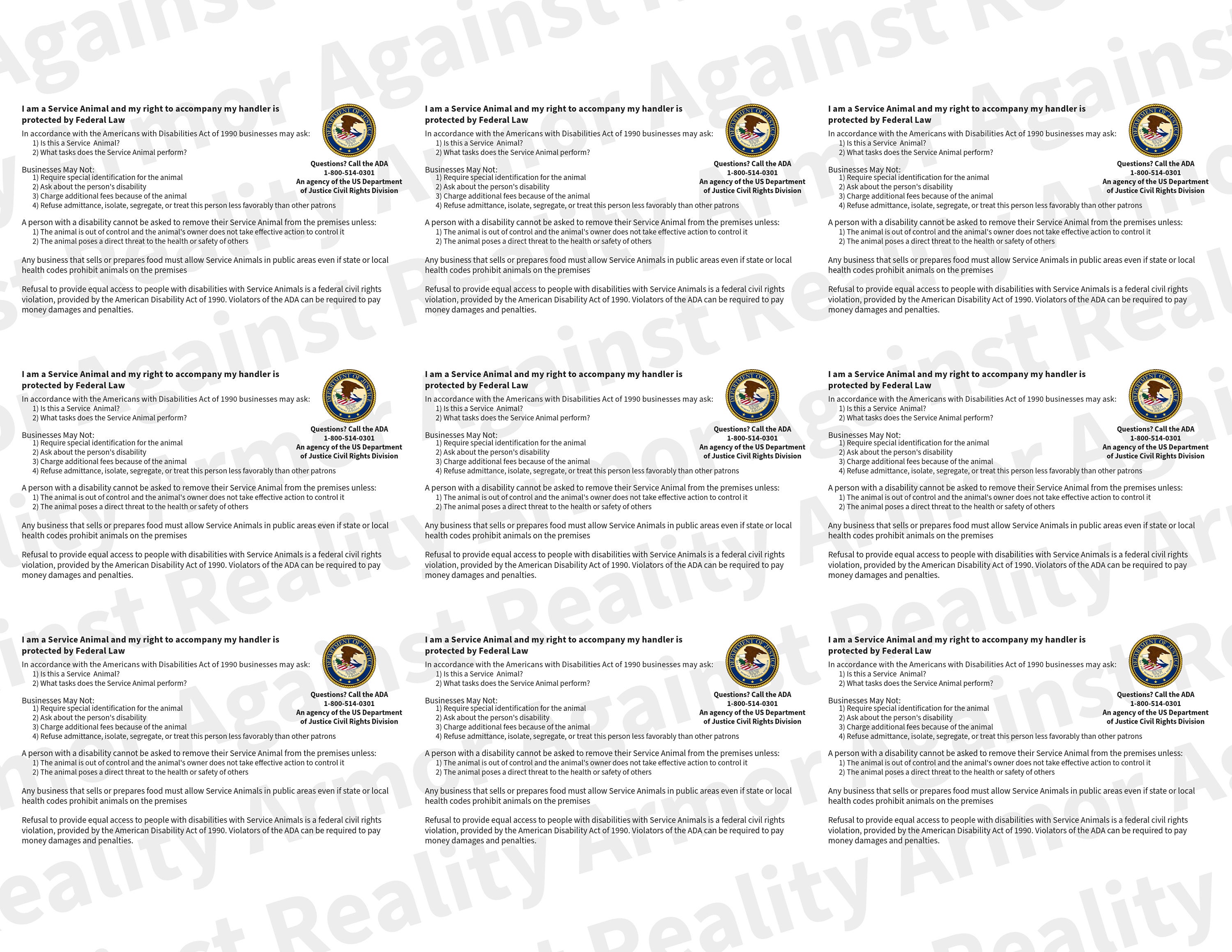Printable ADA Service Dog Rights Information Card - Etsy