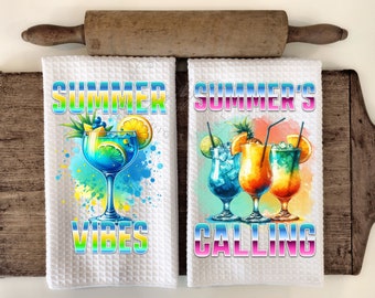 Summer Cocktails Kitchen Towel PNG Sublimation Design (Digital Download)