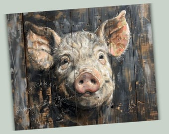 Farmhouse Pig Cutting Board PNG Primitive Rustic Farm Animal Kitchen Decor Sublimation Digital Download