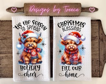 Highland Cow  Kitchen Hand Towel Apron Sublimation Bundle PNG Graphic Designs Instant Digital Download