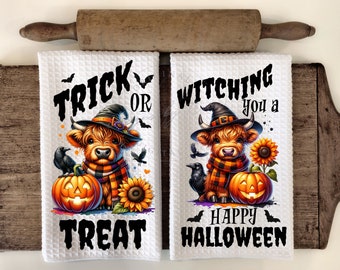 Paquete PNG de toallas de Halloween con vaca de las Tierras Altas ¡Feliz Halloween!