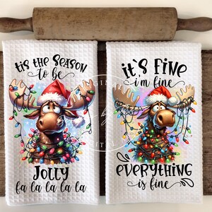 Moose Christmas Lights PNG | Funny Holiday Kitchen Towel Design | It’s Fine I’m Fine Sublimation Download