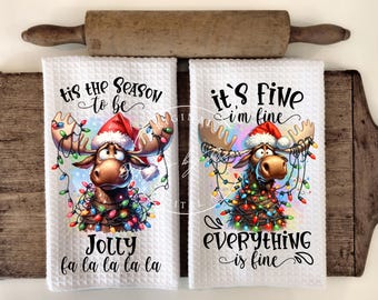 Jolly Moose Christmas Towel Bundle PNG Holiday Humor Decor