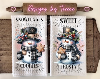 Snowman Christmas Kitchen Towel PNG Bundle Winter Graphic Sublimation Design