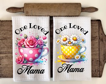 Mama Tea Cup Roses & Daisies Kitchen Towel Sublimation Design (Digital Download)