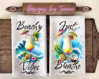 Beach Vibes Kitchen Towel: Summer Cocktail PNG (Digital Download)