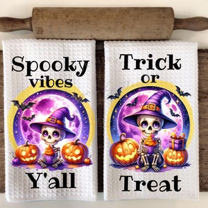 Halloween Skeletons Kitchen Hand Towel - Apron Sublimation Design - Spooky Vibes Yall - Trick or Treat PNG Instant Digital Download
