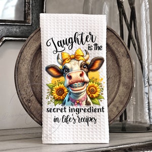 Laughter Secret Ingredient in Life  Funny Cow Kitchen Hand Towel - Apron Sublimation - PNG Graphic Designs - Instant Digital Download