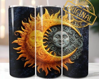 001 Sonne Mond Boho Gold Petina | Coole Himmlische Tumbler Verpackung PNG | 20 Unzen Skinny Tumbler PNG | Sofortiger digitaler Download