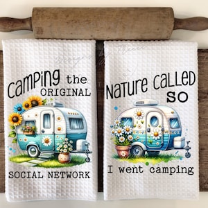 Camper Camping Outdoors Watercolor Design Kitchen Hand Towel Apron Sublimation Bundle - PNG Graphic Designs - Instant Digital Download